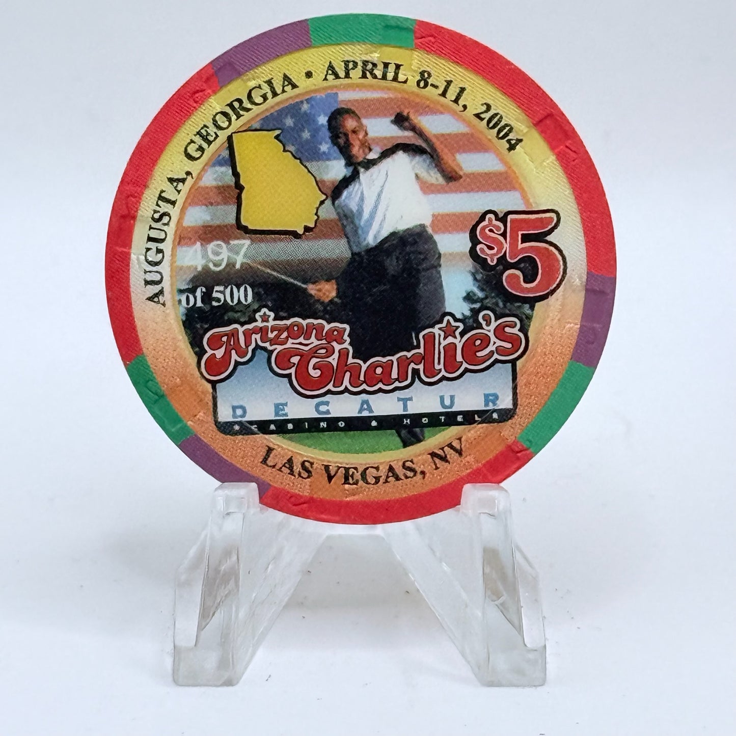 Arizona Charlie's Decatur (West) Las Vegas Nevada 2004 'Masters, Augusta, Georgia' LE $5 Casino Chip E3892