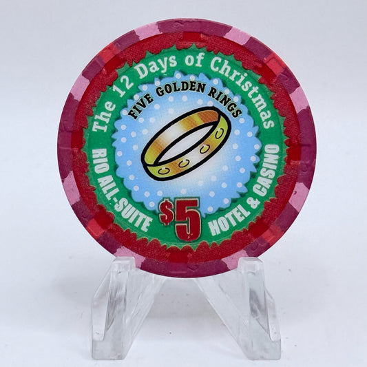 Rio Las Vegas Nevada 2004 'Five Golden Rings' Series 17 LE $5 Casino Chip E4054