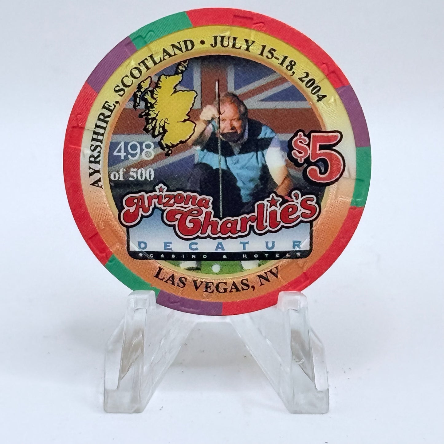 Arizona Charlie's Decatur (West) Las Vegas Nevada 2004 'British Open, Ayrshire, Scotland' LE $5 Casino Chip E3891
