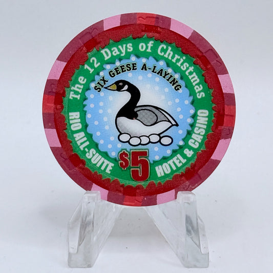 Rio Las Vegas Nevada 2004 'Six Geese A Laying' Series 17 LE $5 Casino Chip E4059
