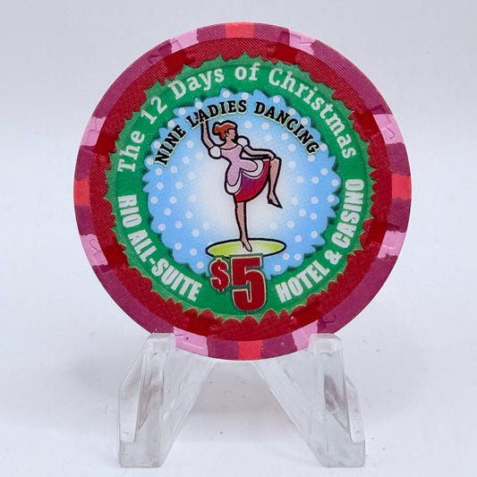 Rio Las Vegas Nevada 2004 'Nine Ladies Dancing' Series 17 LE $5 Casino Chip E4056