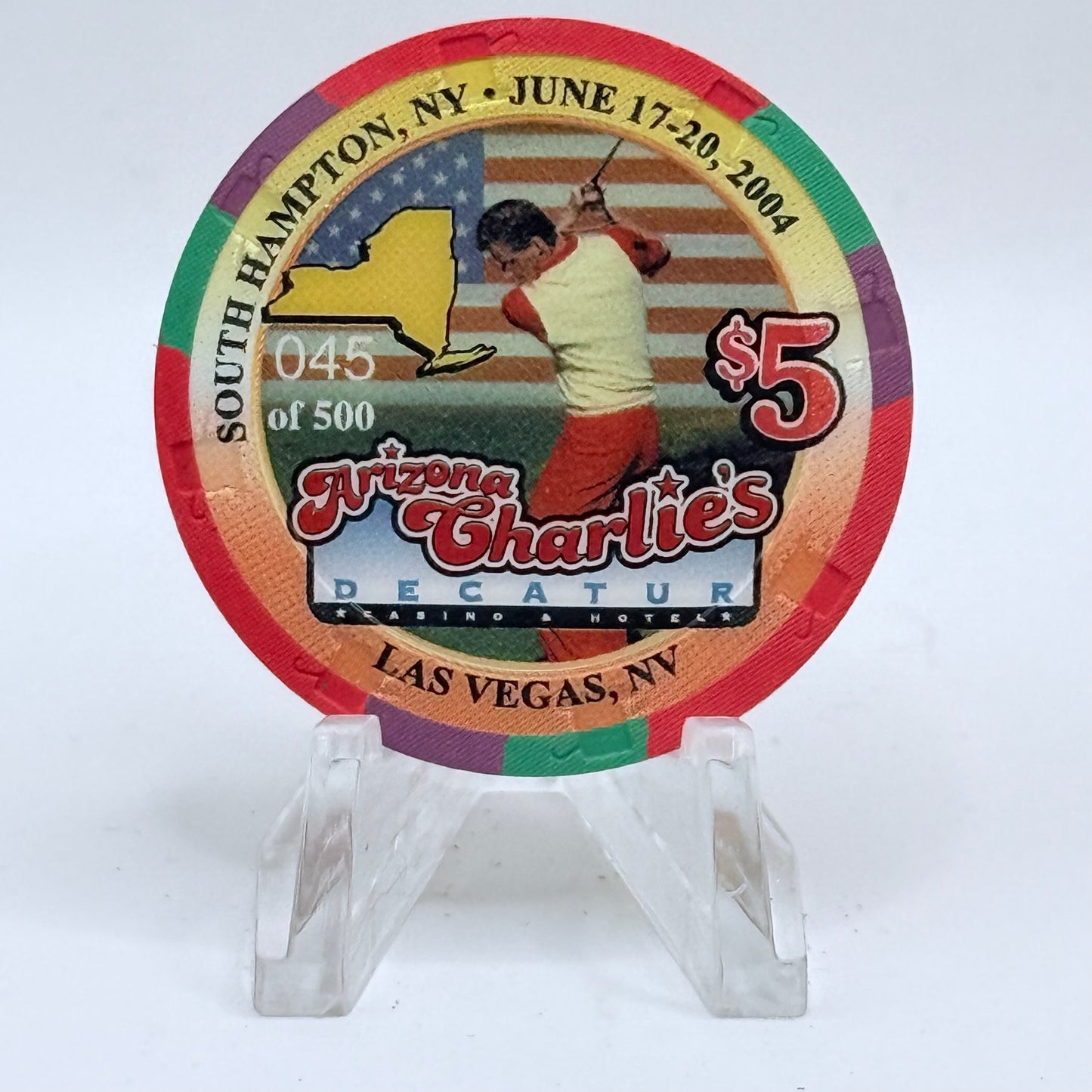 Arizona Charlie's Decatur (West) Las Vegas Nevada 2004 'US Open, South Hampton' LE $5 Casino Chip E3894