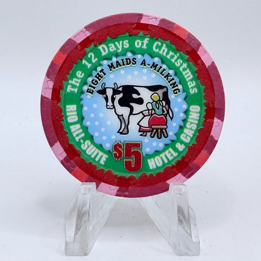 Rio Las Vegas Nevada 2004 'Eight Maids A Milking' Series 17 LE $5 Casino Chip E4052