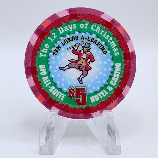 Rio Las Vegas Nevada 2004 'Ten Lords A Leaping' Series 17 LE $5 Casino Chip E4060