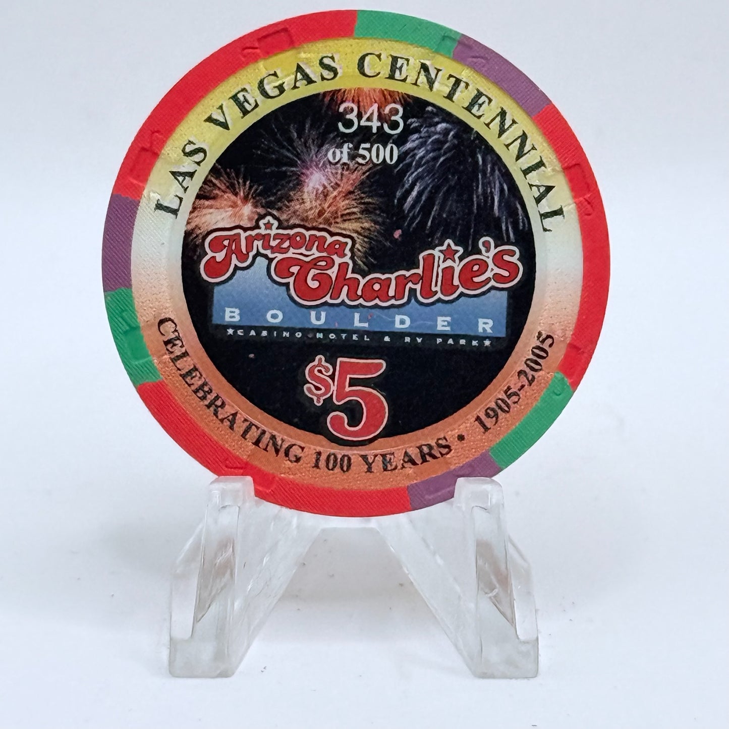 Arizona Charlie's Boulder (West) Las Vegas Nevada 2005 'Las Vegas Centennial' LE $5 Casino Chip E4367