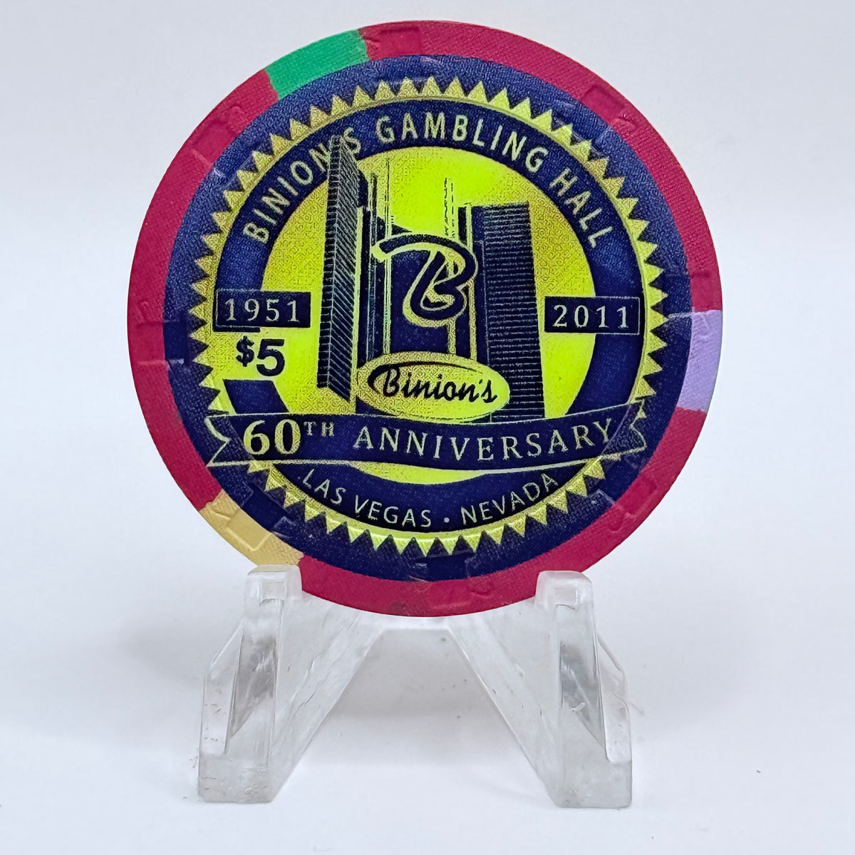 Binion's Gambling Hall Las Vegas Nevada 2011 '60th Anniversary' LE $5 Casino Chip D0270