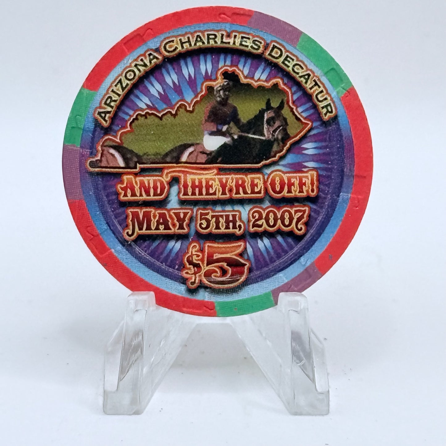 Arizona Charlie's Decatur (West) Las Vegas Nevada 2007 'And They're Off Kentucky Derby' LE $5 Casino Chip E6193