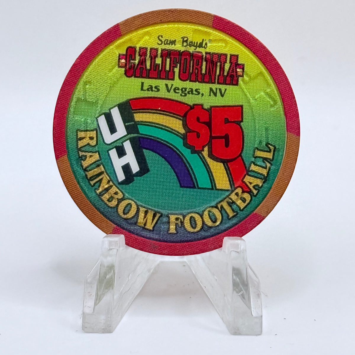California Hotel Las Vegas Nevada 1997 'Rainbow Football' LE $5 Casino Chip N9429
