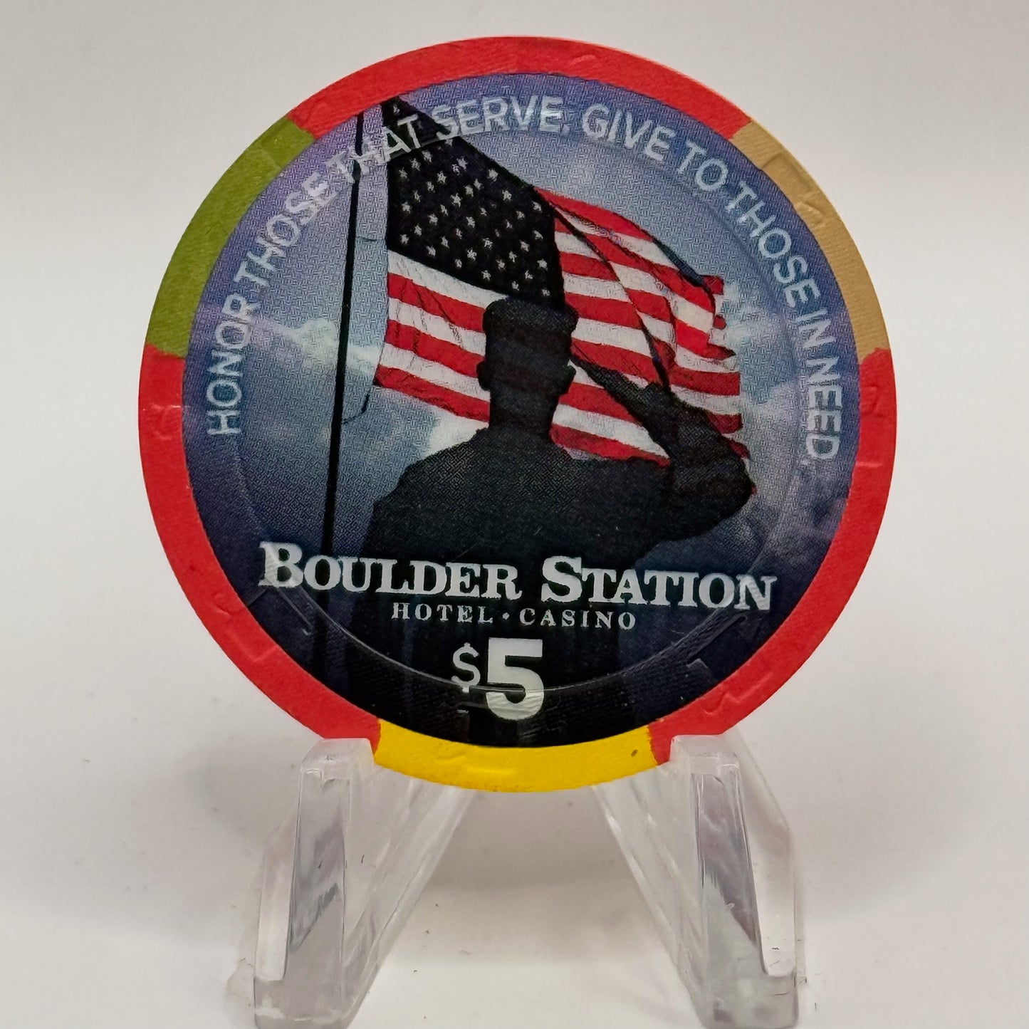 Boulder Station Las Vegas Nevada 2015 'Honor Those That Serve. Give To Those In Need' LE $5 Casino Chip D1930