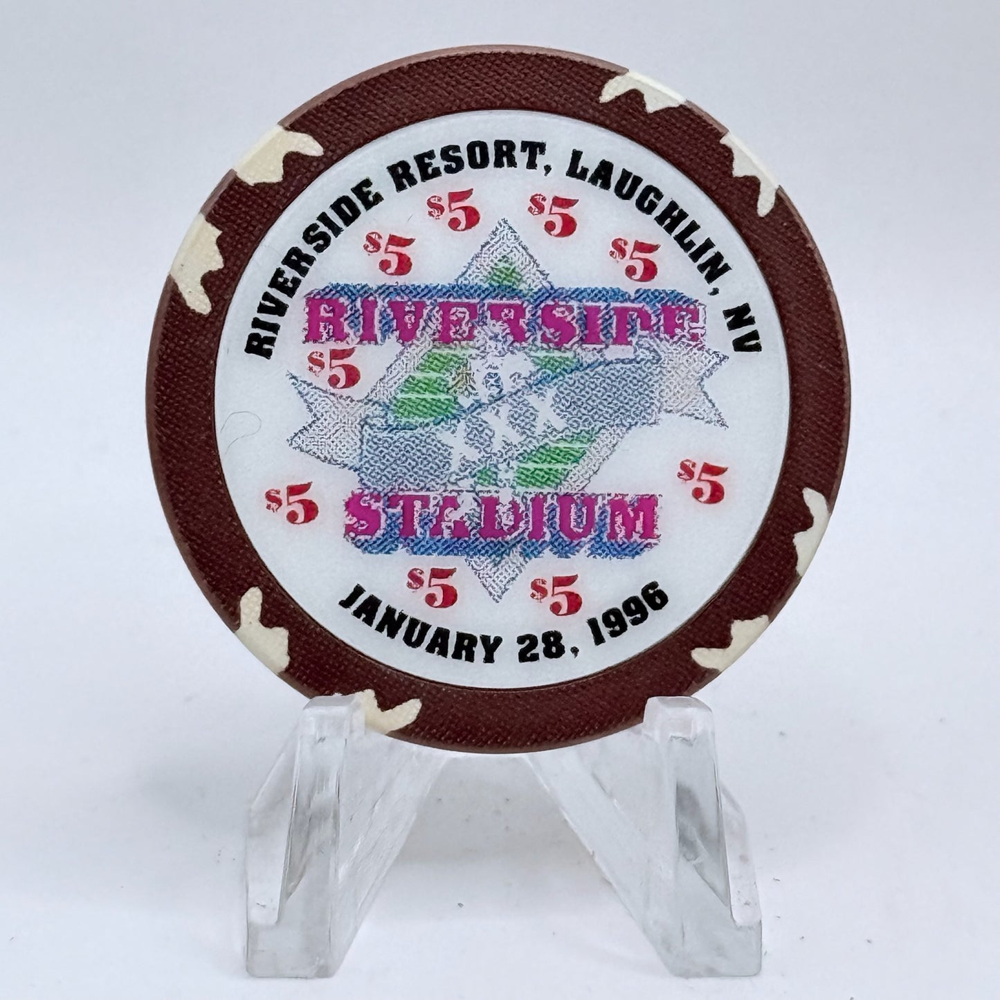 Riverside Resort Casino Laughlin Nevada 1996 'Superbowl XXX' LE $5 Casino Chip N7921