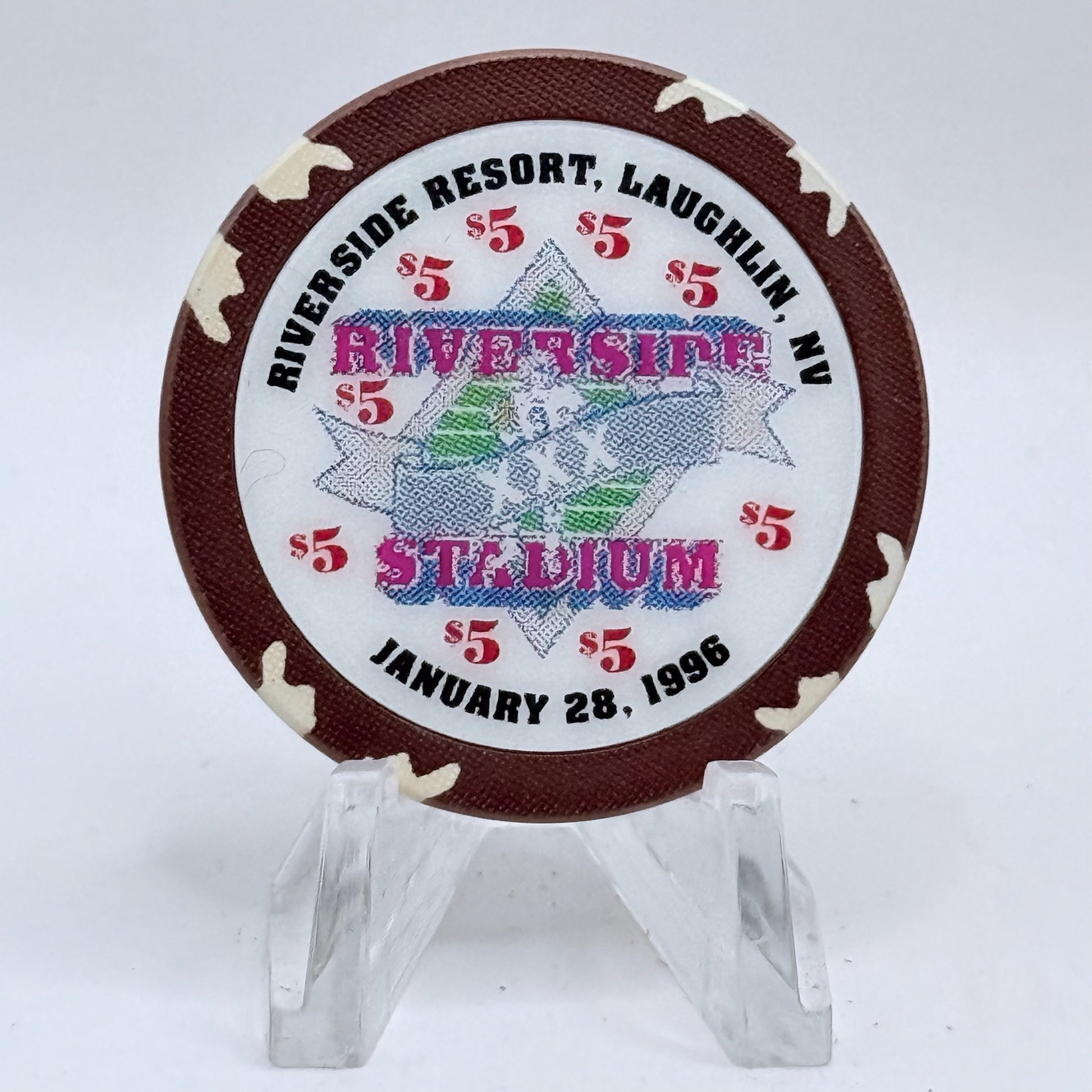 Riverside Resort Casino Laughlin Nevada 1996 'Superbowl XXX' LE $5 Casino Chip N7921