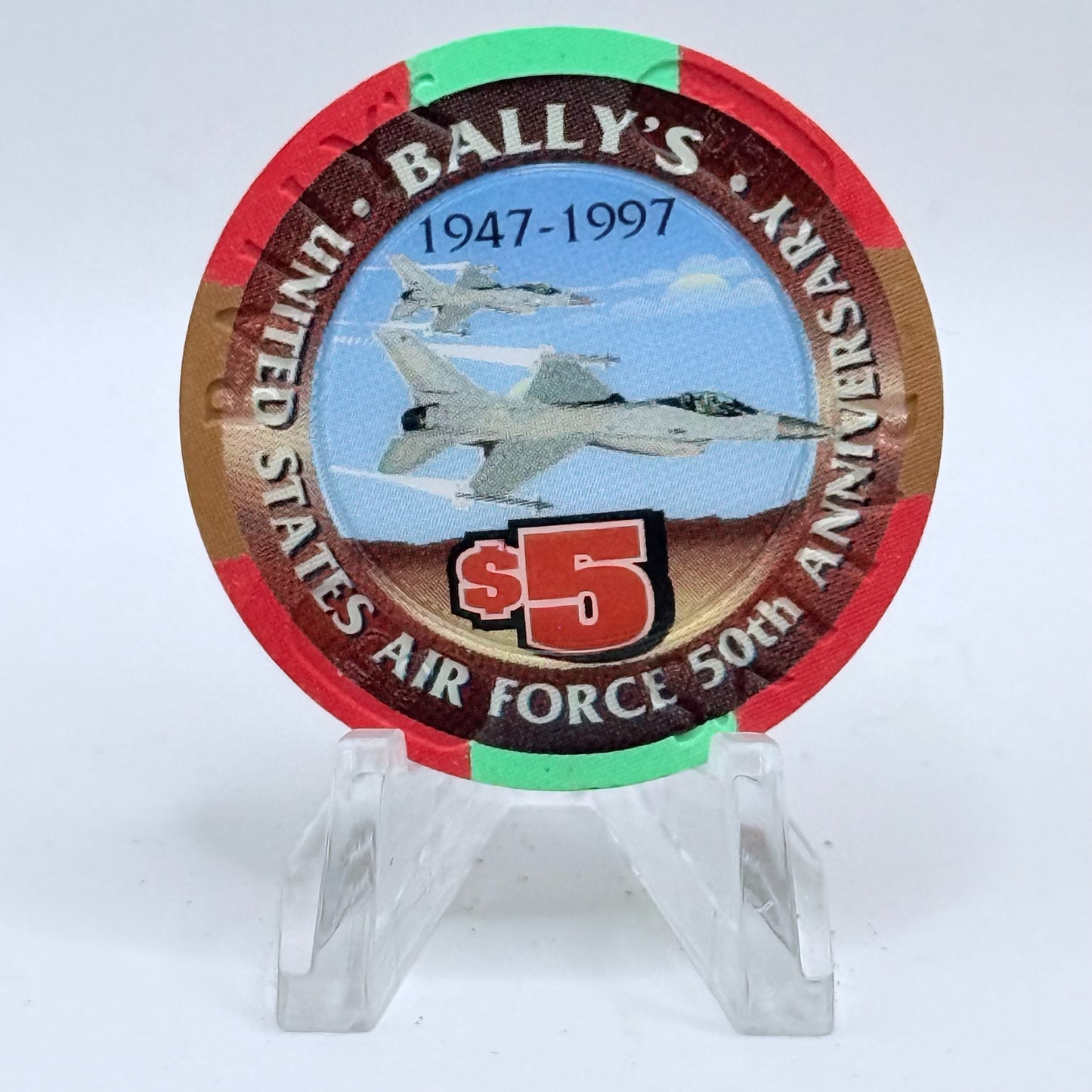 Bally's Las Vegas Nevada 1997 'United States Air Force 50th Anniversary' LE $5 Casino Chip N9293