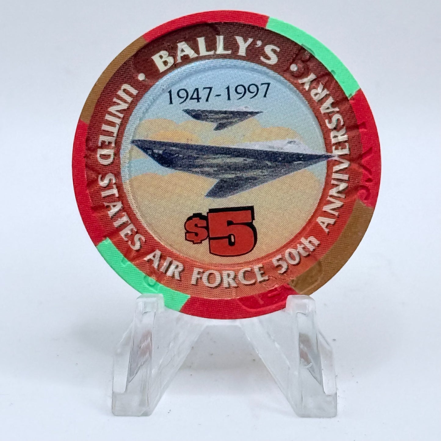 Bally's Las Vegas Nevada 1997 'United States Air Force 50th Anniversary' LE $5 Casino Chip N9295