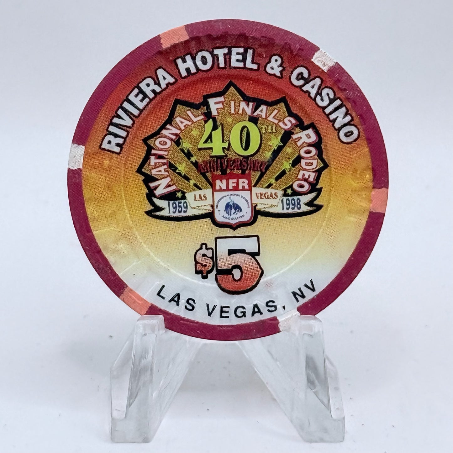 Riviera Las Vegas Nevada 1998 'National Finals Rodeo 40th' LE $5 Casino Chip V3333