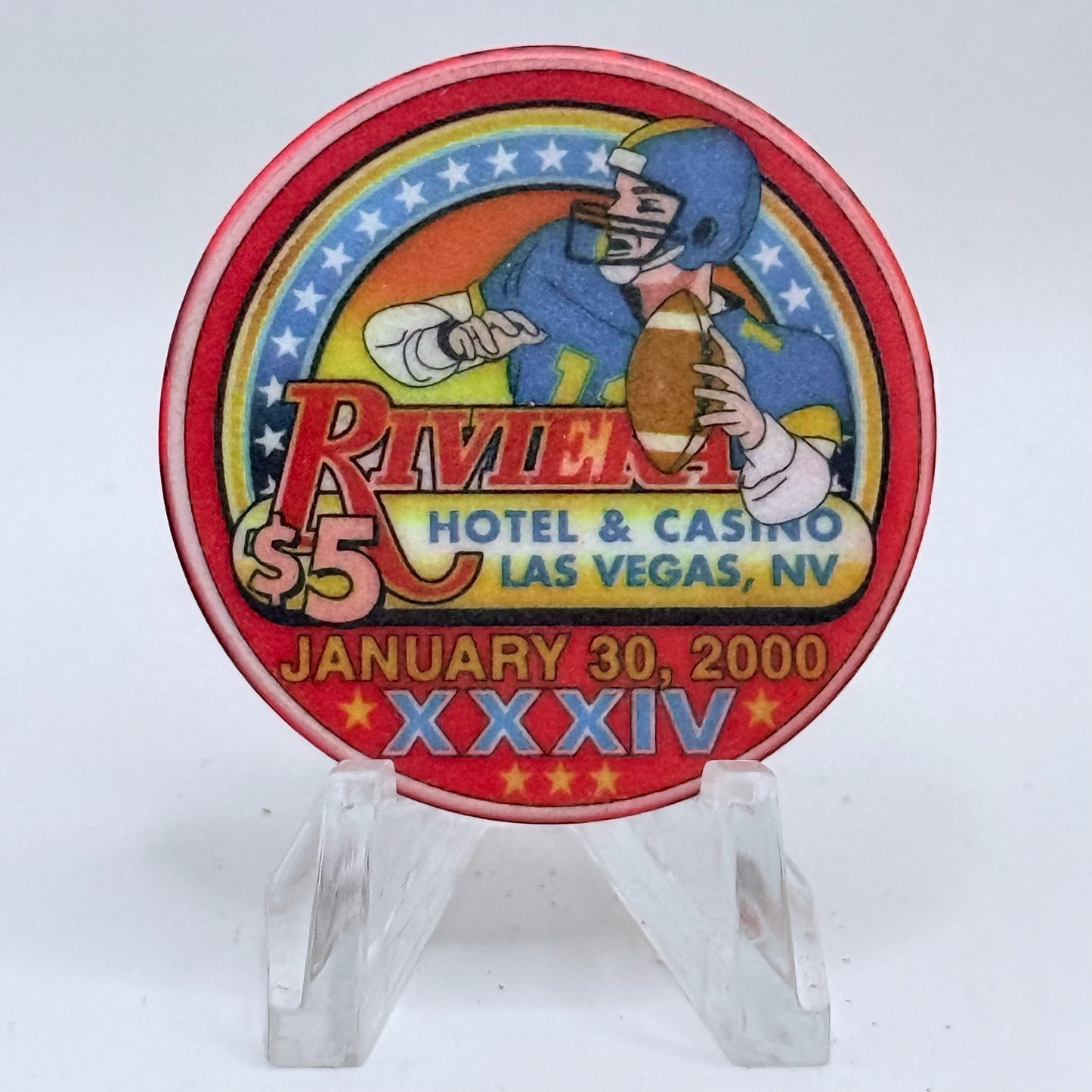 Riviera Las Vegas Nevada 2000 'Superbowl XXXIV' LE $5 Casino Chip V5397