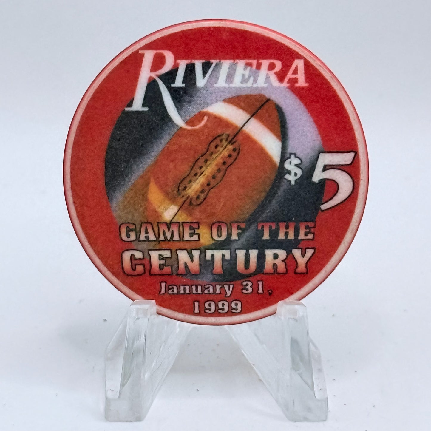 Riviera Las Vegas Nevada 1999 'Game Of The Century Superbowl' LE $5 Casino Chip V3326