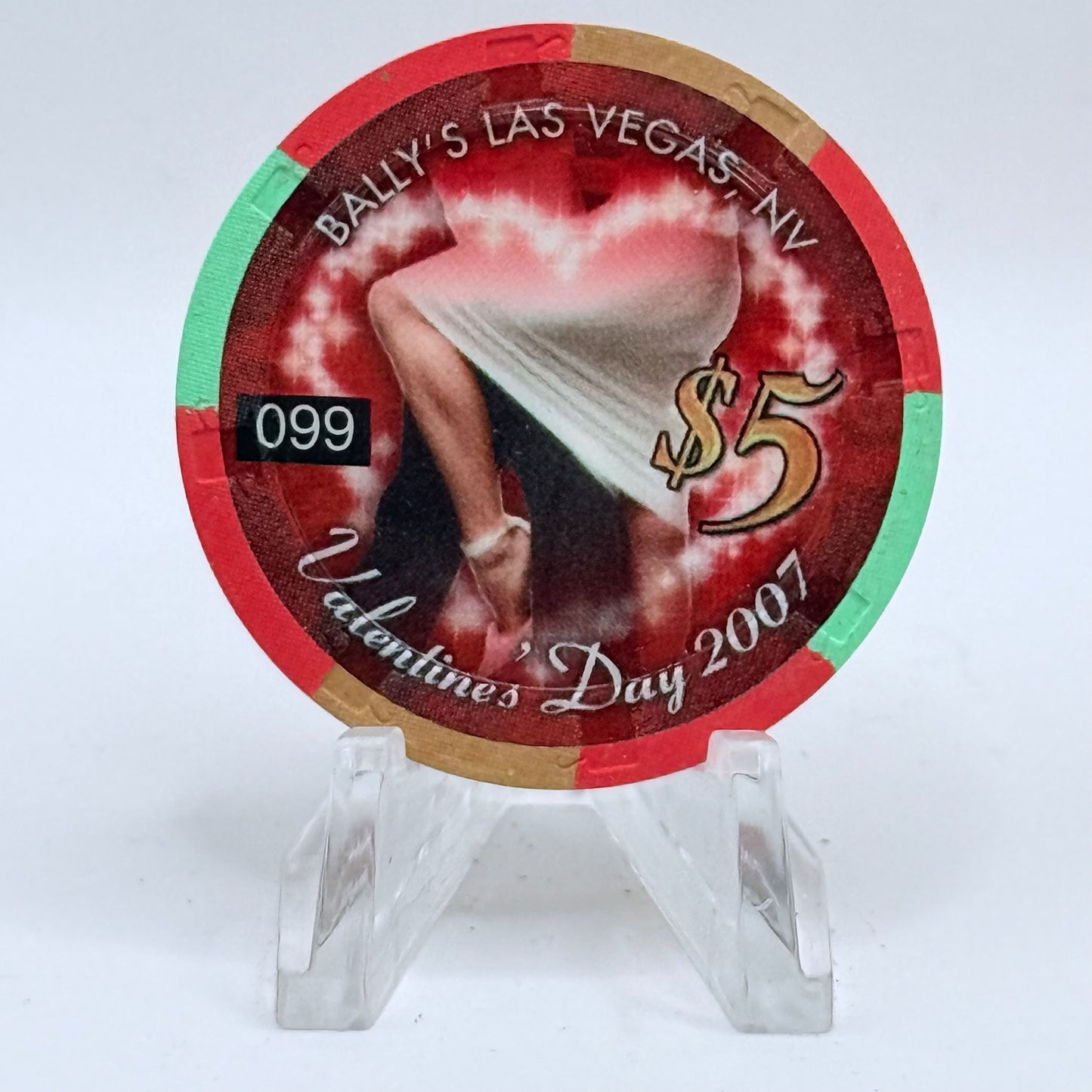 Bally's Las Vegas Nevada 2007 'Valentines Day' LE $5 Casino Chip E5942