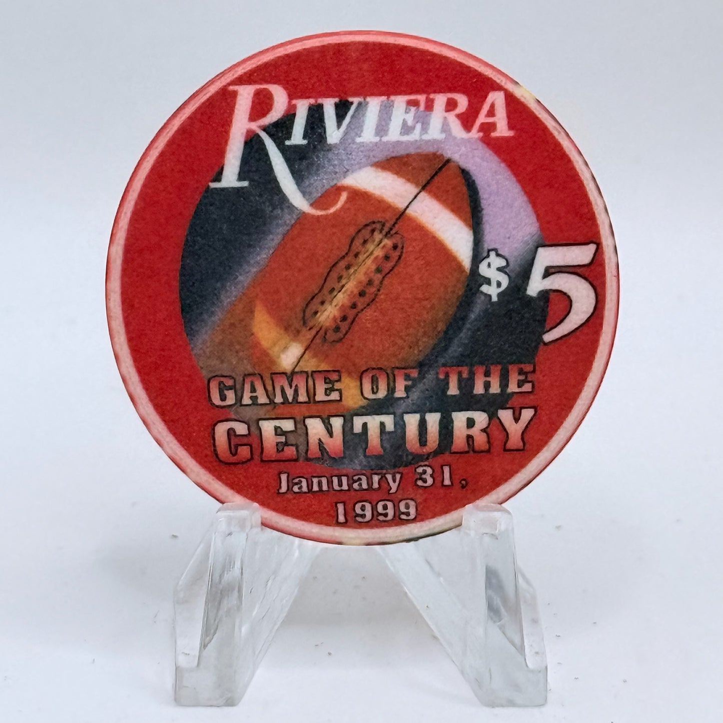 Riviera Las Vegas Nevada 1999 'Game Of The Century Superbowl' LE $5 Casino Chip V3329