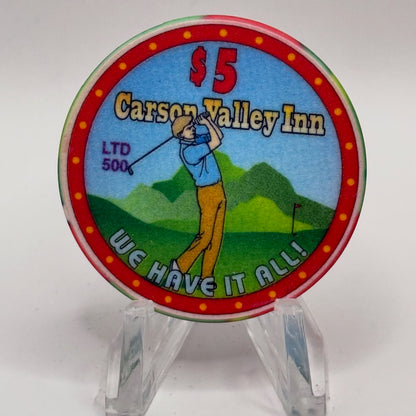 Carson Valley Inn Minden Nevada 1999 'Golfing' LE $5 Casino Chip V3835