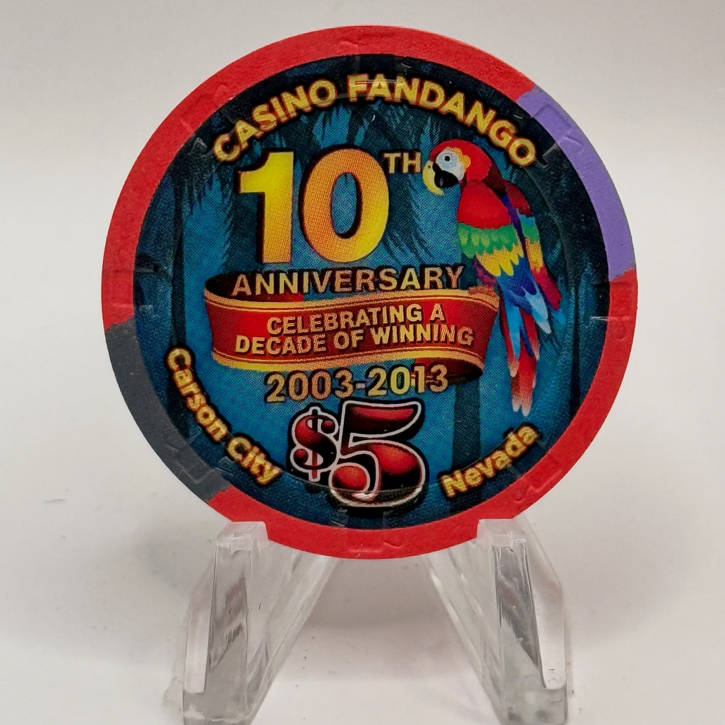 Casino Fandango Carson City Nevada 2013 '10th Anniversary' LE $5 Casino Chip D1326
