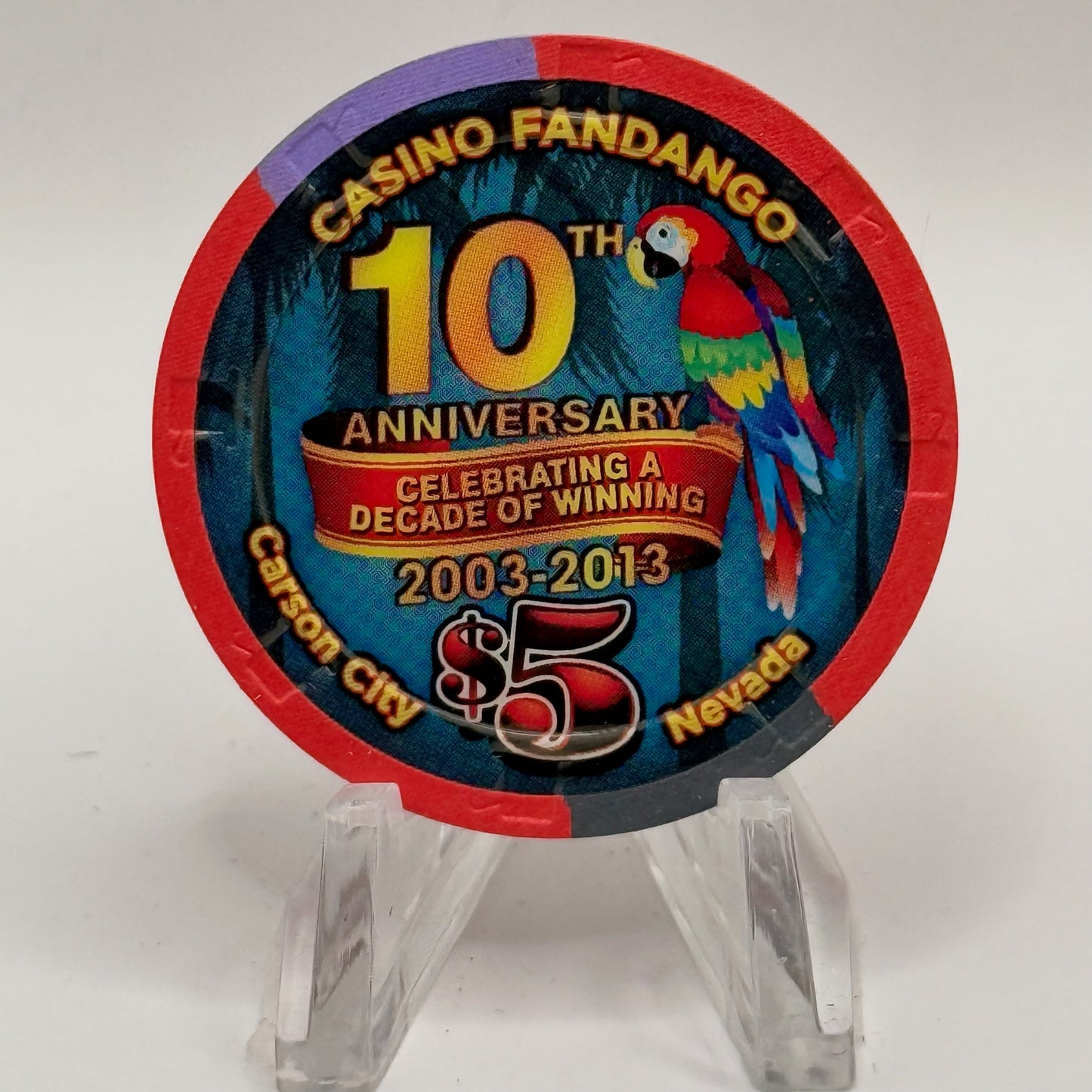 Casino Fandango Carson City Nevada 2013 '10th Anniversary' LE $5 Casino Chip D1326