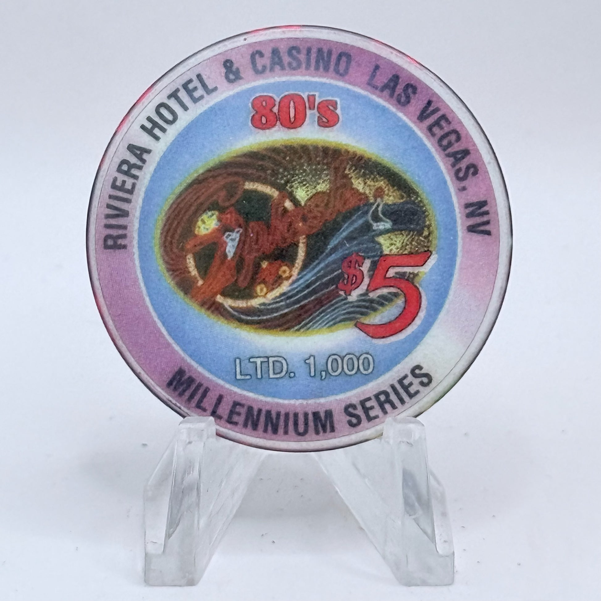 Riviera Las Vegas Nevada 1999 'Millennium Series - 80's' LE $5 Casino Chip V5405