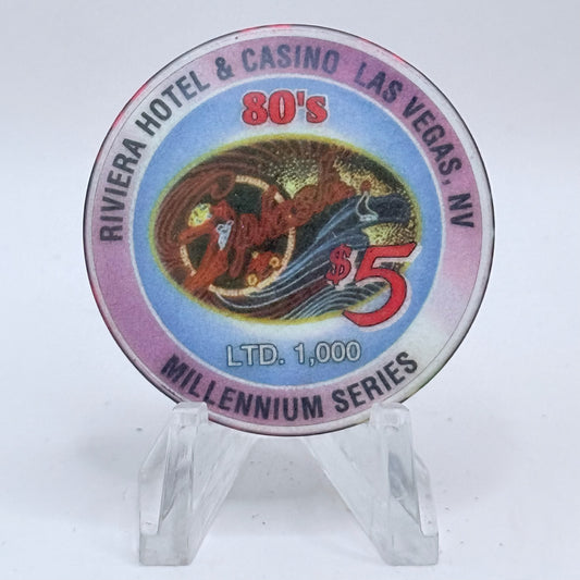 Riviera Las Vegas Nevada 1999 'Millennium Series - 80's' LE $5 Casino Chip V5405
