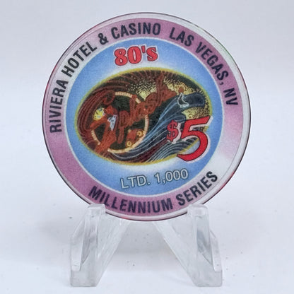 Riviera Las Vegas Nevada 1999 'Millennium Series - 80's' LE $5 Casino Chip V5405