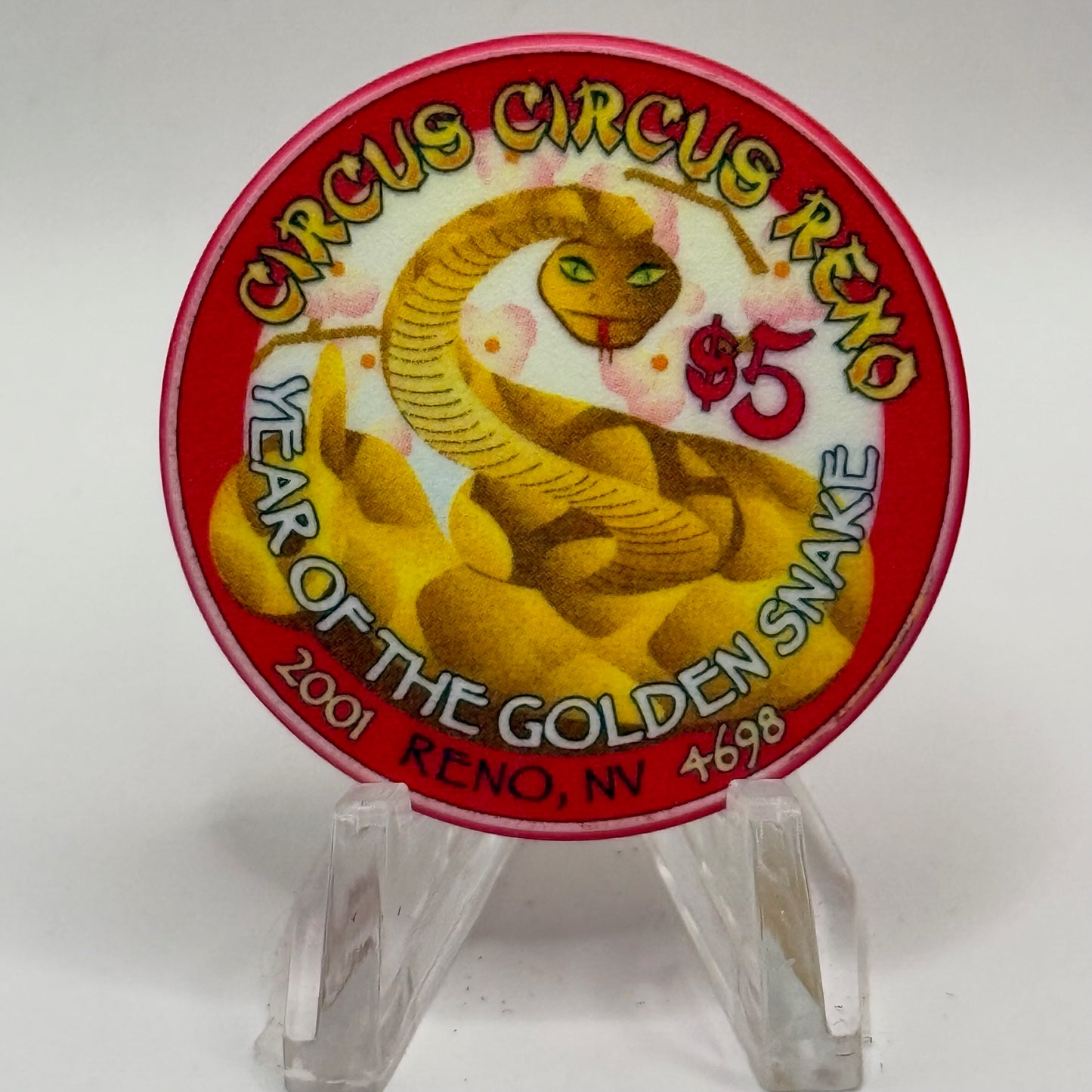 Circus Circus Reno Nevada 2001 'Year Of The Golden Snake' LE $5 Casino Chip V6280