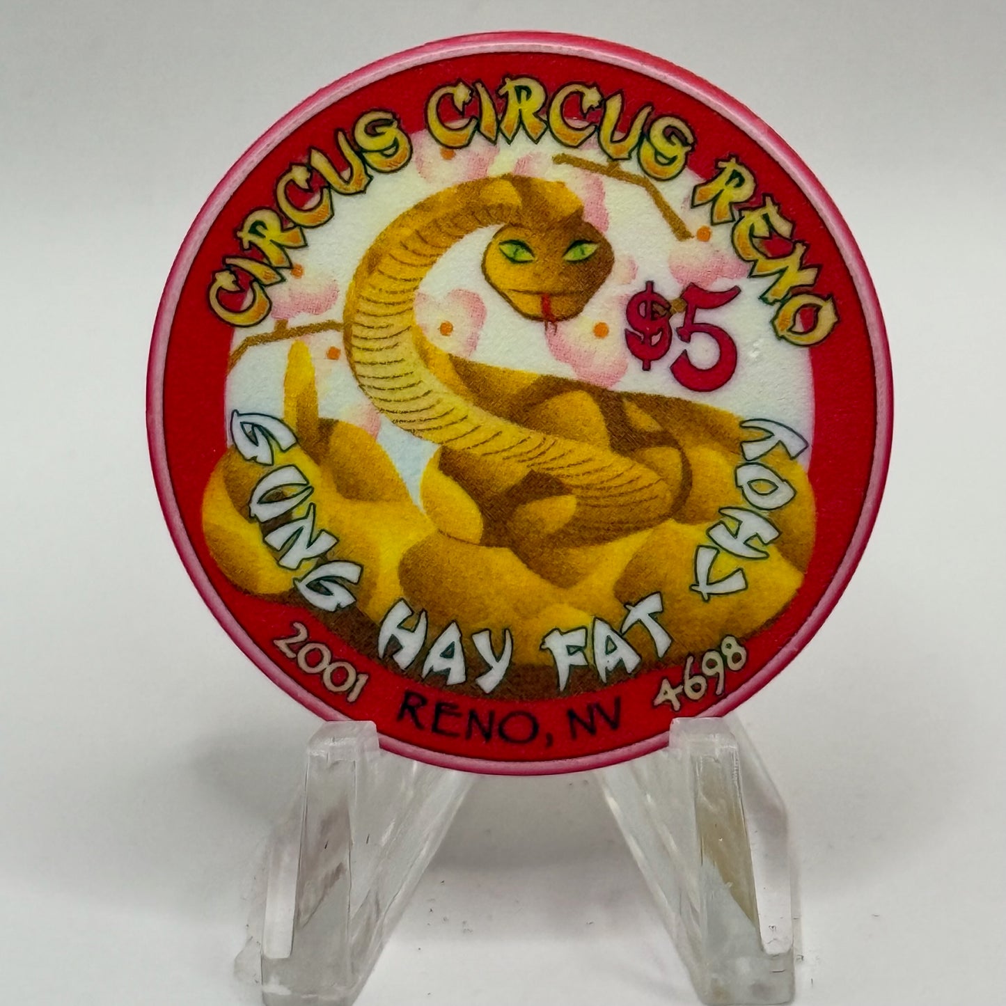 Circus Circus Reno Nevada 2001 'Year Of The Golden Snake' LE $5 Casino Chip V6280