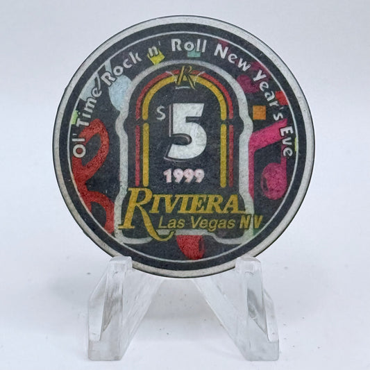 Riviera Las Vegas Nevada 1999 'Ol Time Rock & Roll New Years Eve' LE $5 Casino Chip V3330