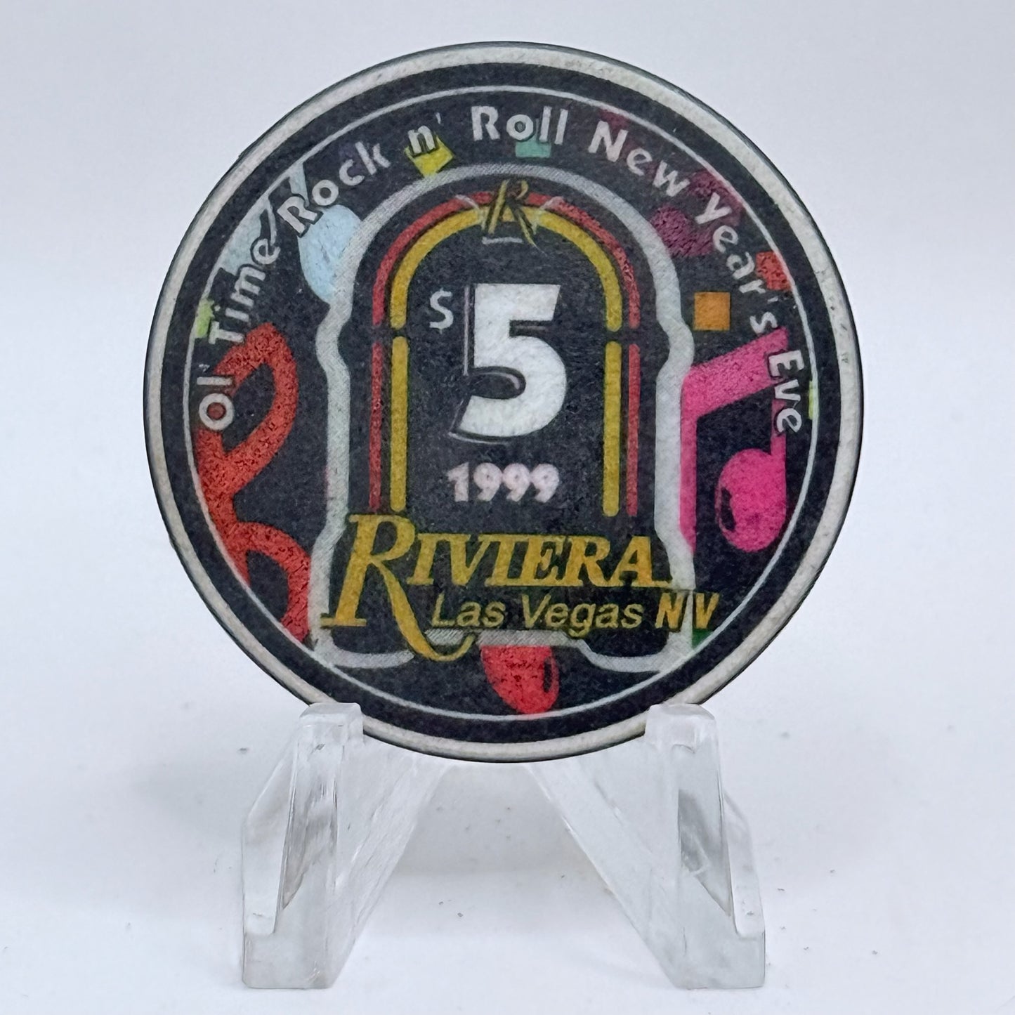 Riviera Las Vegas Nevada 1999 'Ol Time Rock & Roll New Years Eve' LE $5 Casino Chip V3330