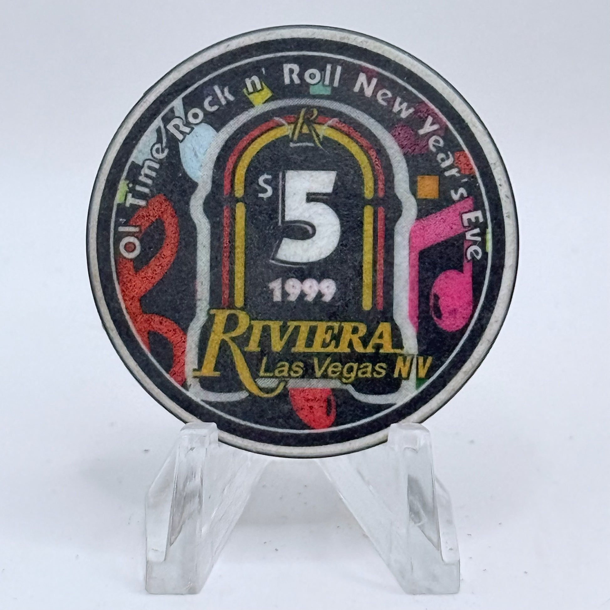 Riviera Las Vegas Nevada 1999 'Ol Time Rock & Roll New Years Eve' LE $5 Casino Chip V3330