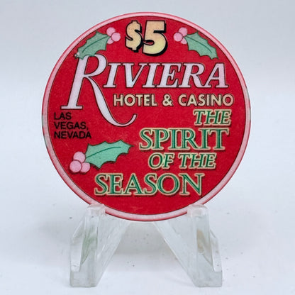 Riviera Las Vegas Nevada 1999 'Spirit Of The Season' LE $5 Casino Chip V5412