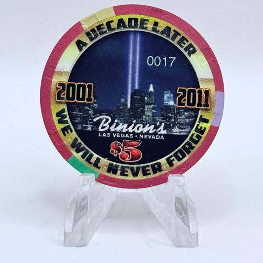 Binion's Gambling Hall Las Vegas Nevada 2011 'We Will Never Forget; September 11' LE $5 Casino Chip D0274