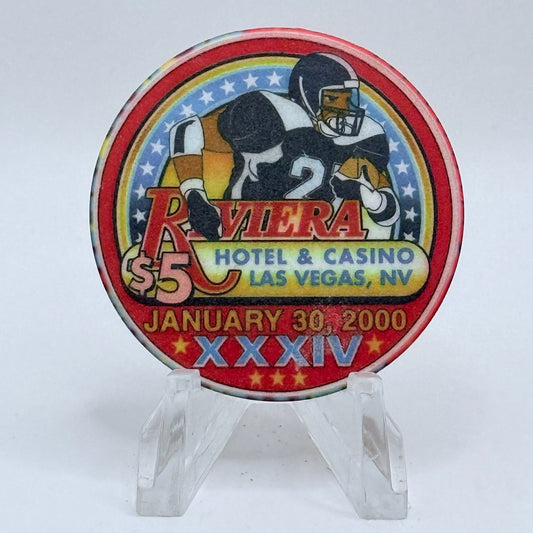 Riviera Las Vegas Nevada 2000 'Superbowl XXXIV' LE $5 Casino Chip V5394