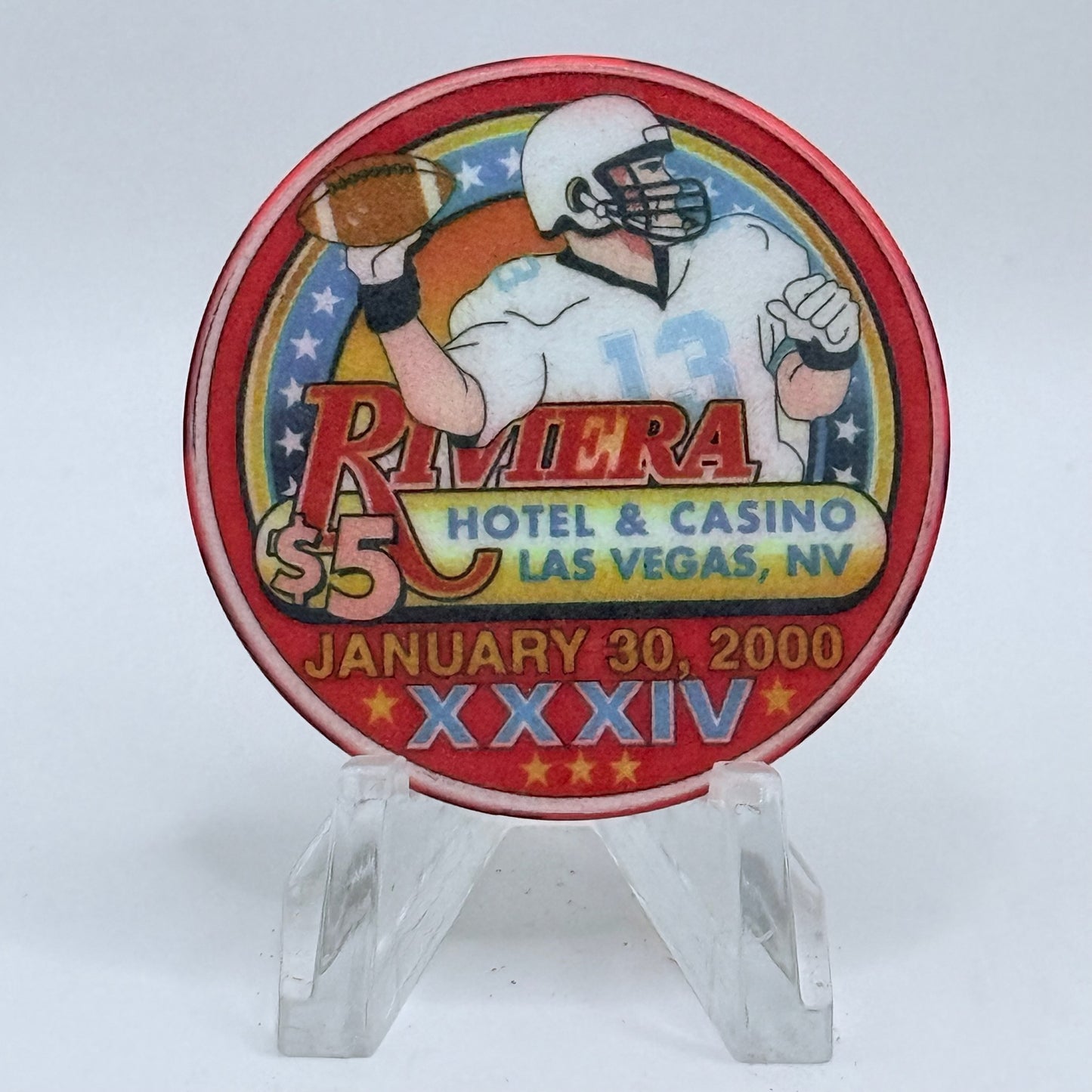 Riviera Las Vegas Nevada 2000 'Superbowl XXXIV' LE $5 Casino Chip V5394