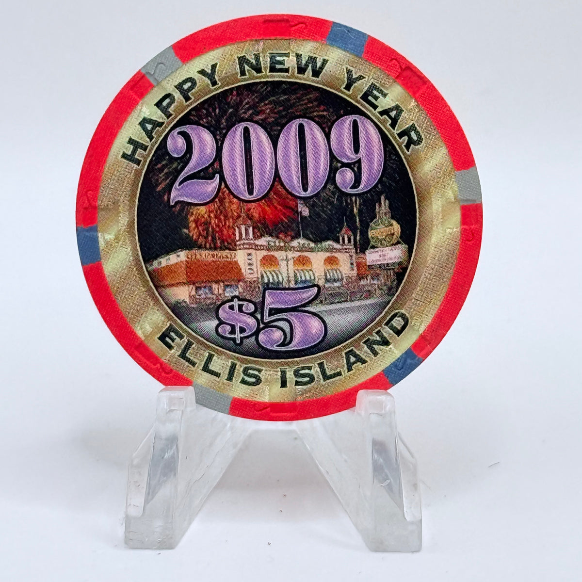 Ellis Island Las Vegas Nevada 2009 'Happy New Year' LE $5 Casino Chip E7884