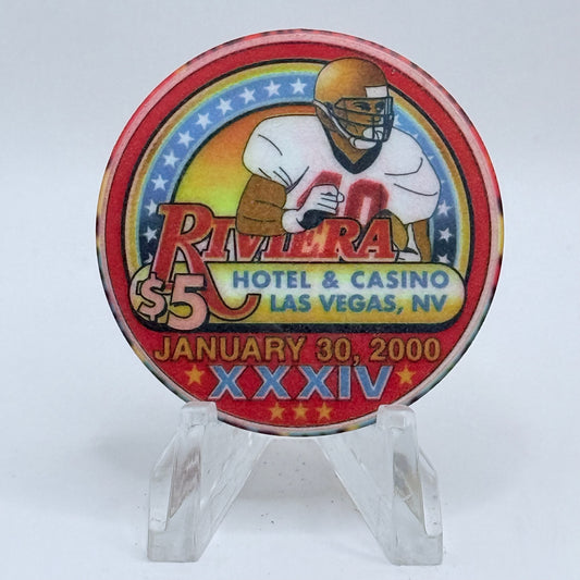 Riviera Las Vegas Nevada 2000 'Superbowl XXXIV' LE $5 Casino Chip V5395
