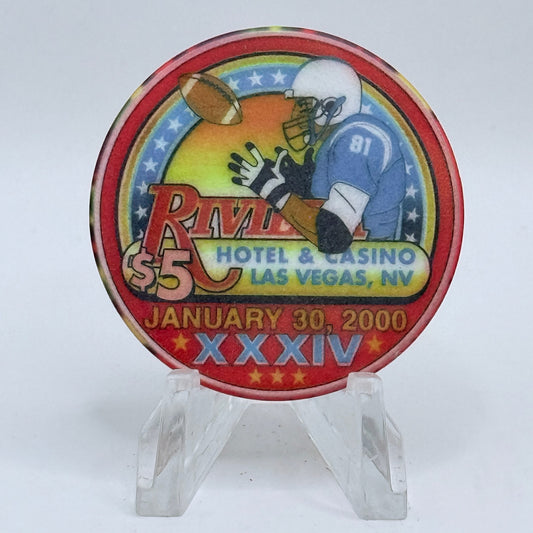 Riviera Las Vegas Nevada 2000 'Superbowl XXXIV' LE $5 Casino Chip V5396