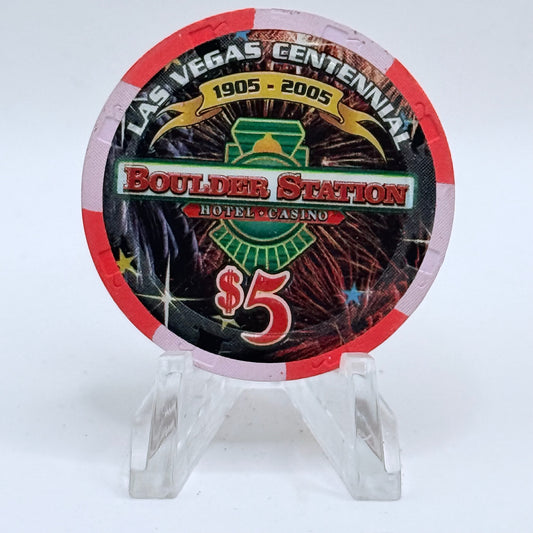 Boulder Station Las Vegas Nevada 2005 'Las Vegas Centennial' LE $5 Casino Chip E4712