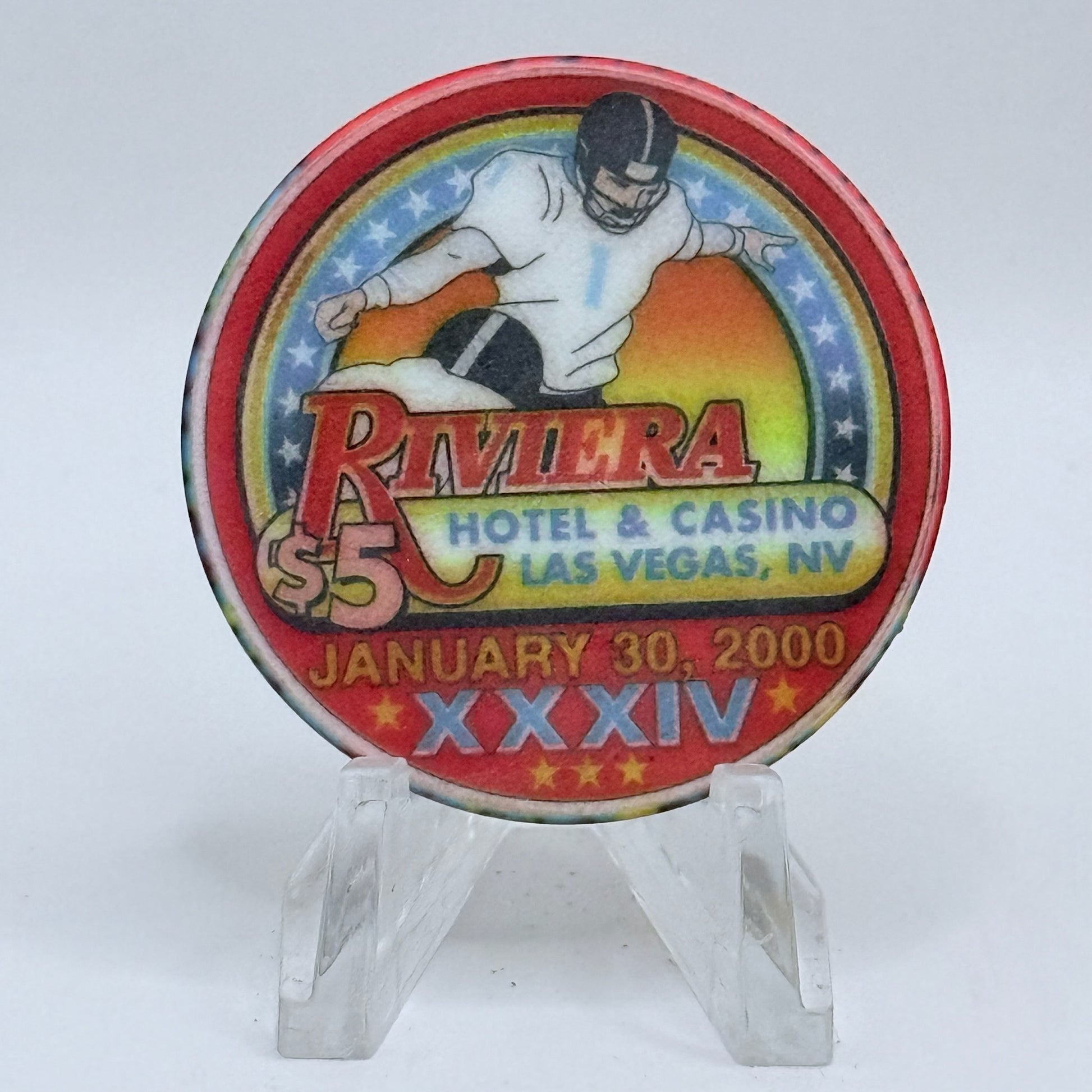Riviera Las Vegas Nevada 2000 'Superbowl XXXIV' LE $5 Casino Chip V5396