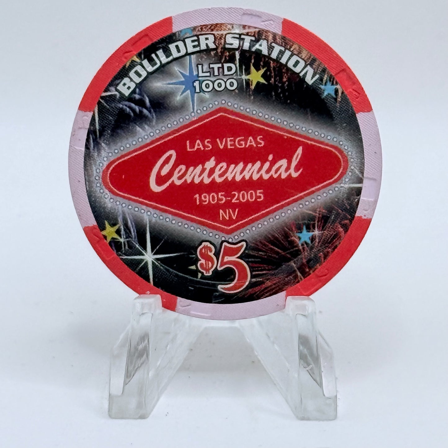 Boulder Station Las Vegas Nevada 2005 'Las Vegas Centennial' LE $5 Casino Chip E4712