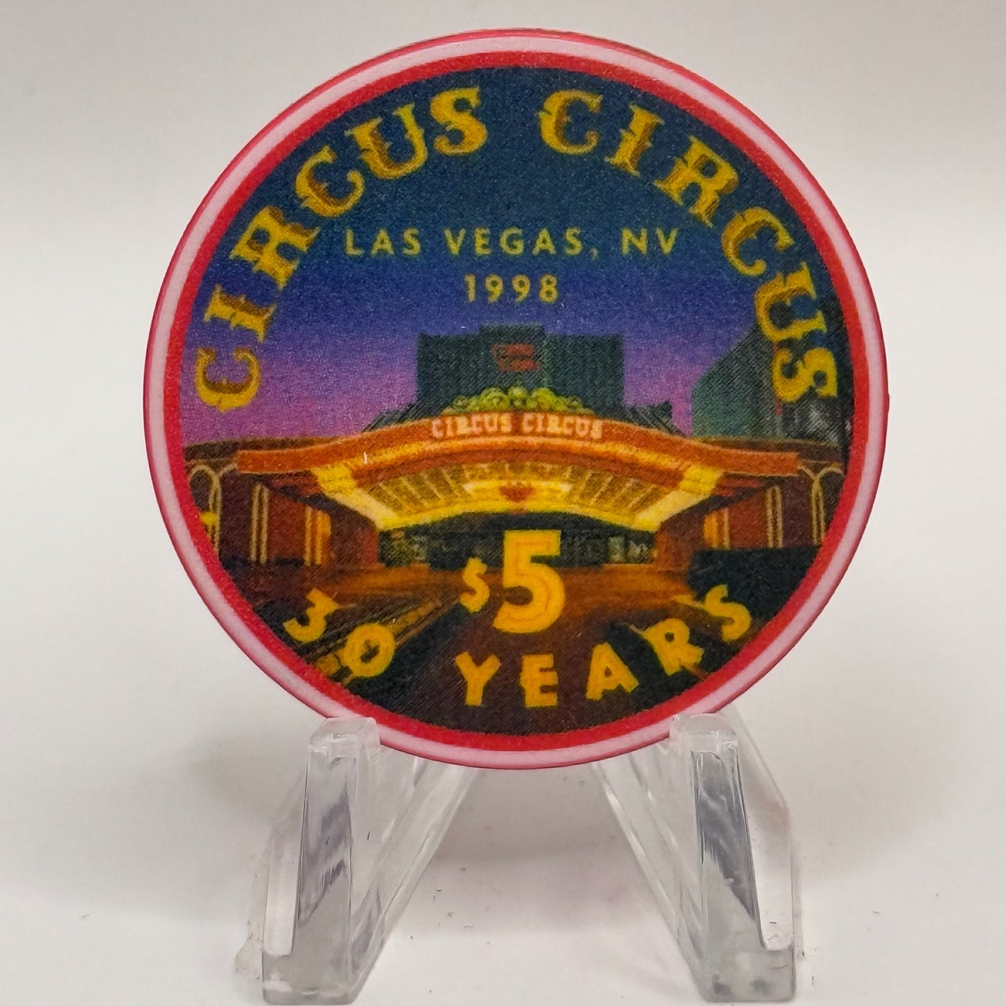 Circus Circus Las Vegas Nevada 1998 '30 Years' LE $5 Casino Chip V2278