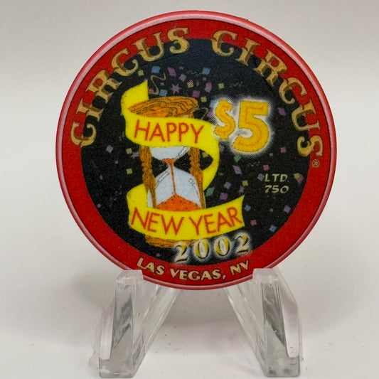 Circus Circus Las Vegas Nevada 2002 'Happy New Year' LE $5 Casino Chip E0256