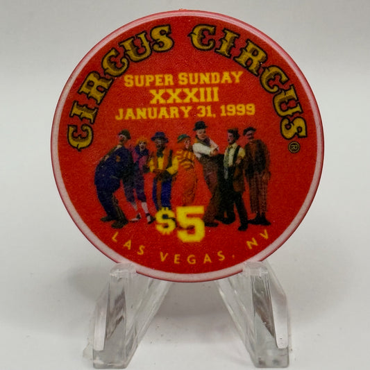 Circus Circus Las Vegas Nevada 1999 'Super Bowl XXXIII' LE $5 Casino Chip V2280