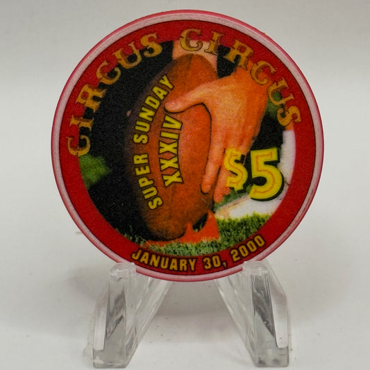 Circus Circus Las Vegas Nevada 2000 'Super Sunday XXXIV' LE $5 Casino Chip V3872