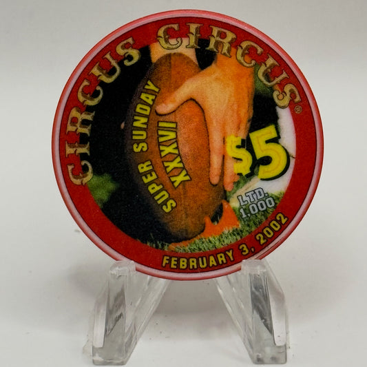 Circus Circus Las Vegas Nevada 2002 'Super Sunday XXXVI' LE $5 Casino Chip V8266