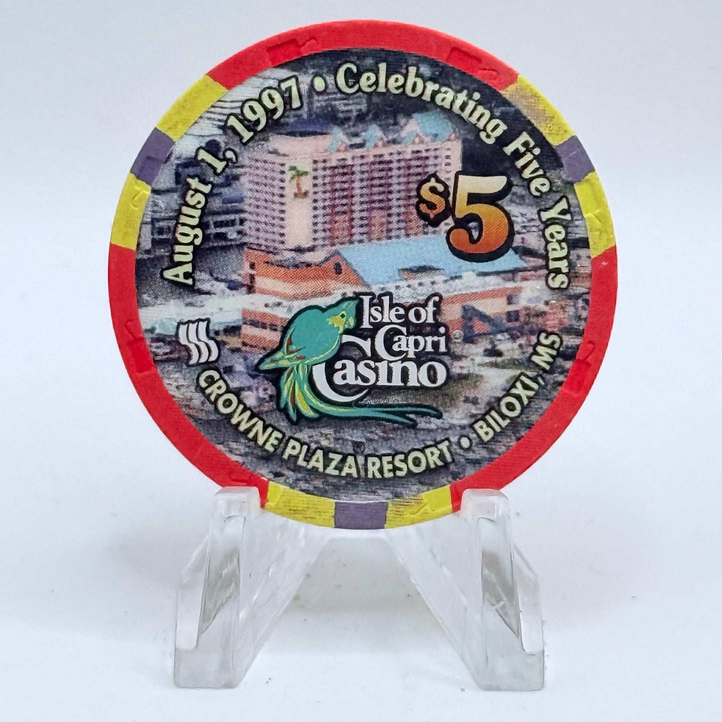Isle of Capri (Riverboat) Biloxi Mississippi 1997 '5th Anniversary' LE $5 Casino Chip