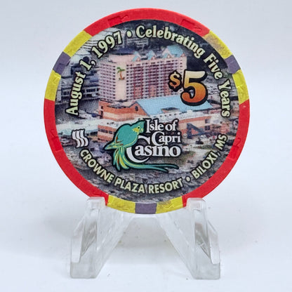Isle of Capri (Riverboat) Biloxi Mississippi 1997 '5th Anniversary' LE $5 Casino Chip